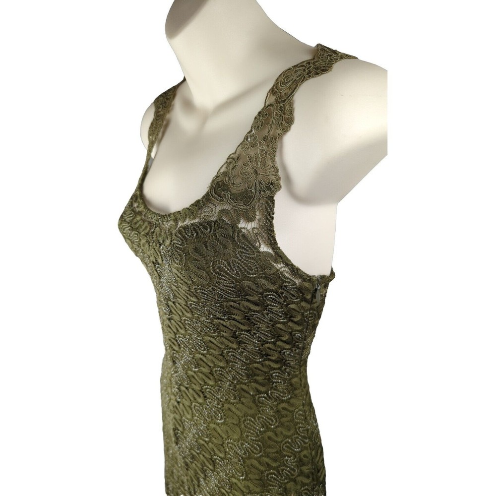 Free People Olive Green Foiled Again Mini Dress Fairycore Lace Bodycon Y2K XS S - Picture 6 of 10